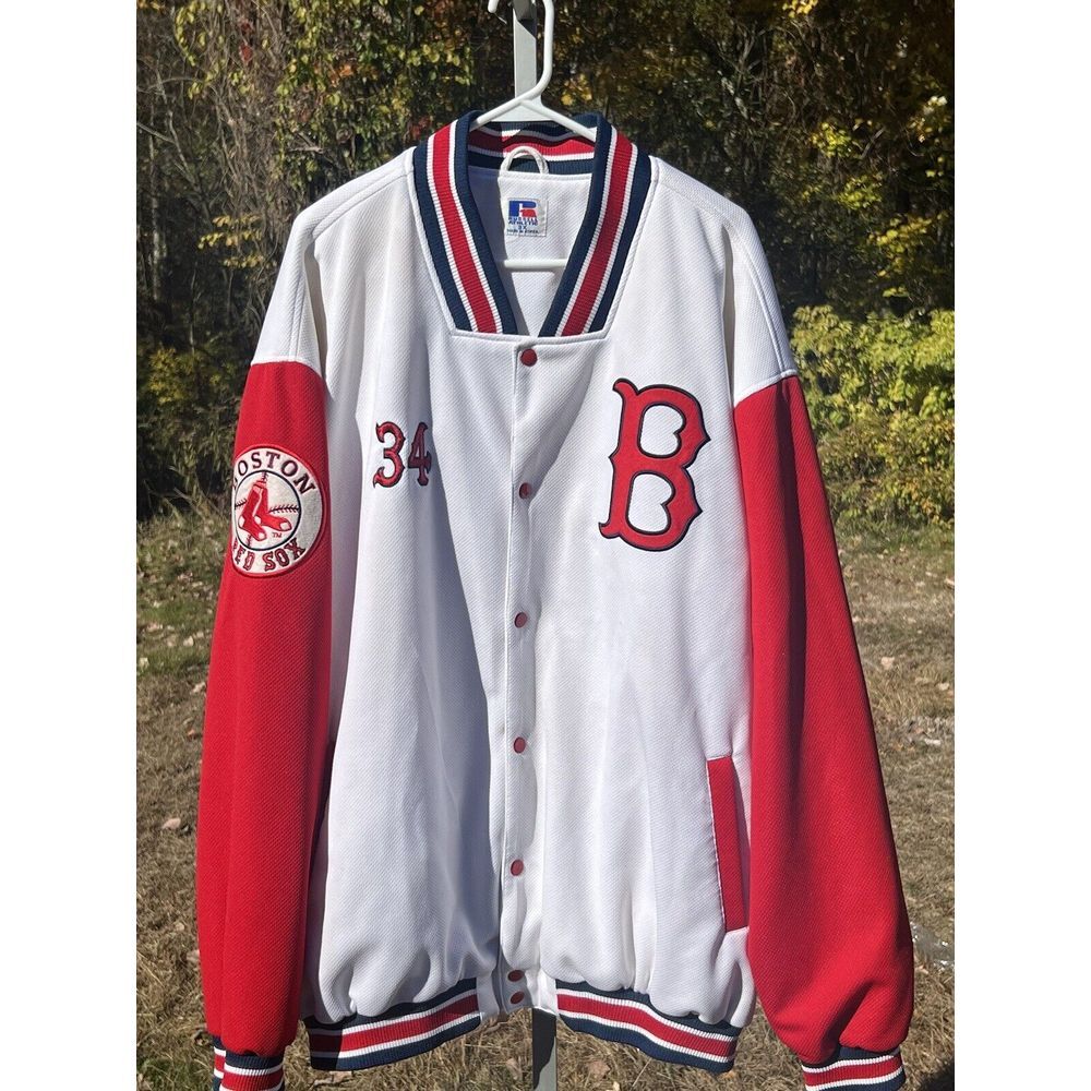 Vintage Russell Athletics Mens Red Sox 34 Ortiz White Varsity Jacket 3x Baseball